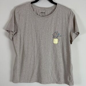 Pact Graphic ‘Tea Shirt’ in Heather Beige Organic Cotton‎ Size Large